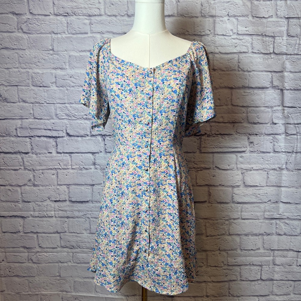 Sienna Sky Women's Small Floral Dress Button Front Flutter Sleeve | Cottagecore